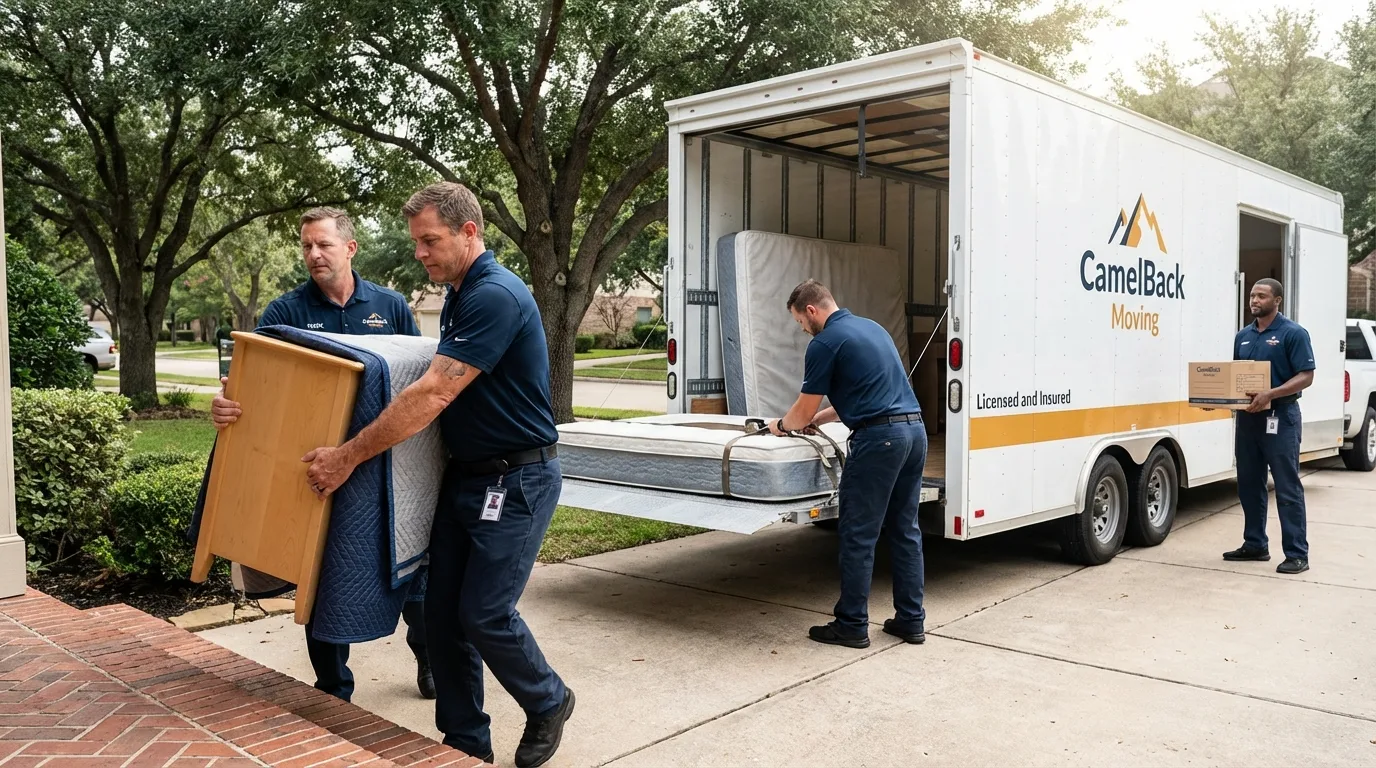 Crew loading residential truck for cross-state move from Mineola, NY