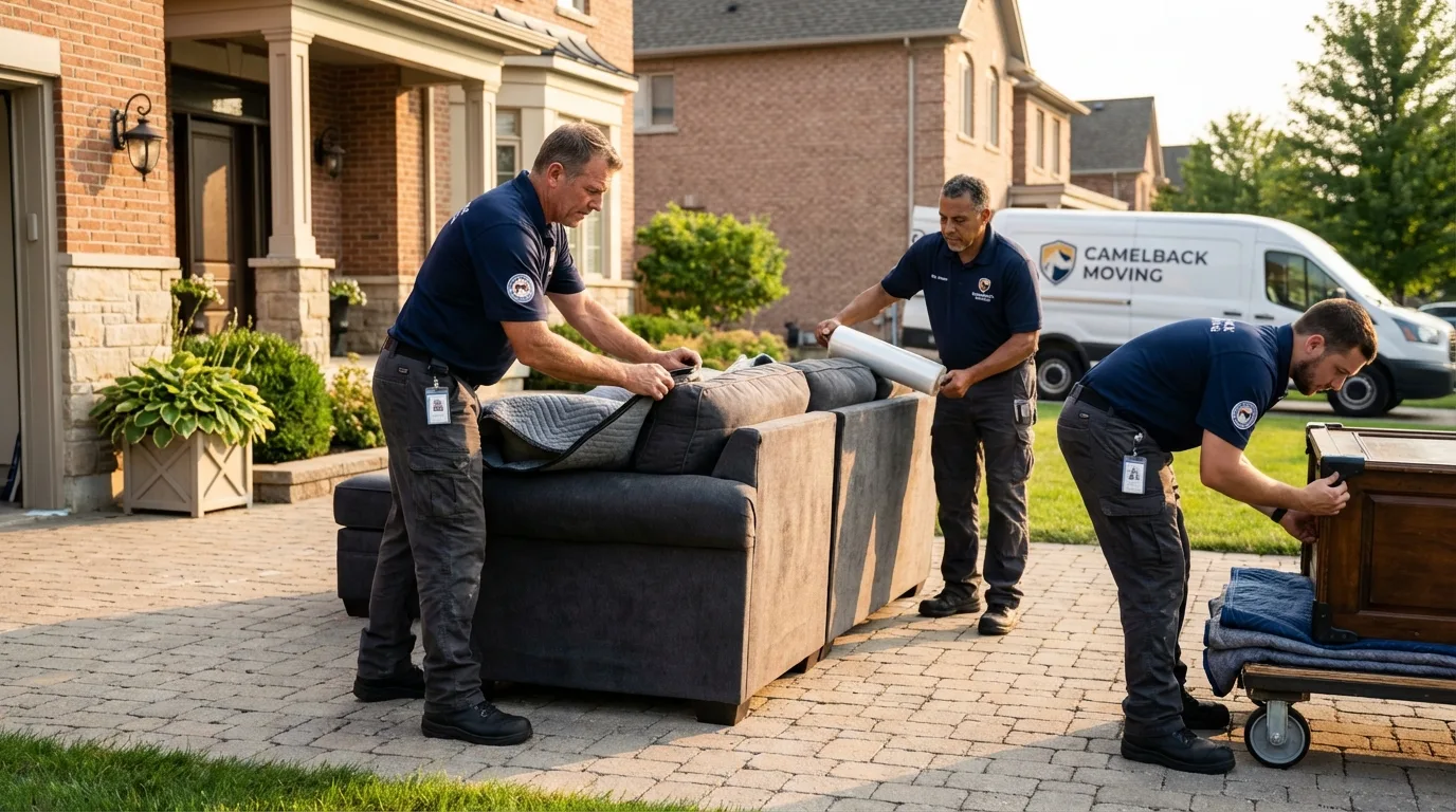 Large estate moving crew wrapping furniture in Mineola, NY